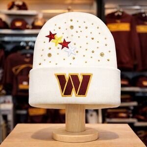Washington Commanders White Beanie design with logo, stars & rhinestones
